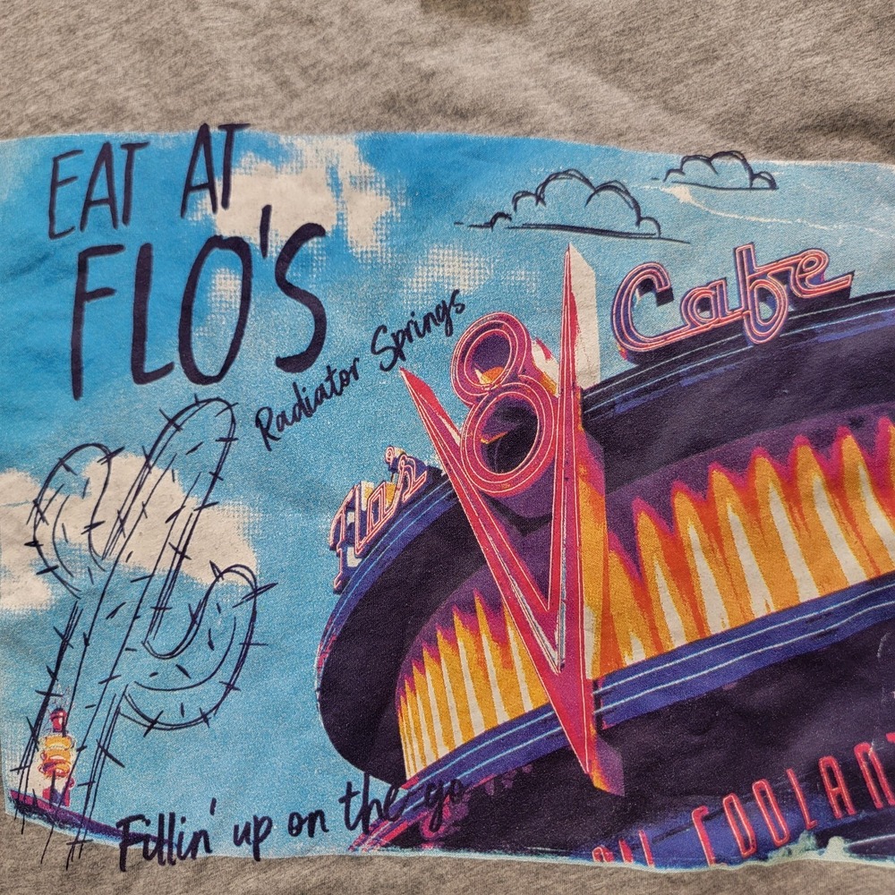 Disney Parks Radiator Springs Eat at Flo's V8 Cafe Graphic Women Gray T-Shirt 2X